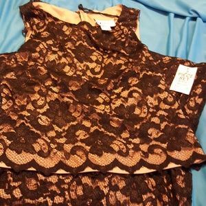 Black lace over nude shell tank and skirt NWT